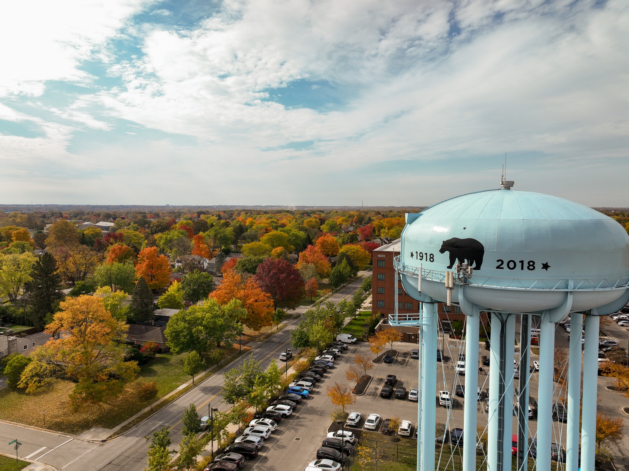 Aerial photo of the water tower in Upper Arlington, Ohio